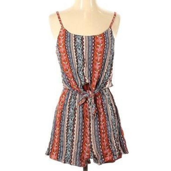 As you Wish Romper Spaghetti Strap Orange Boho S Aztec Western Shorts Jumpsuit - Picture 1 of 9